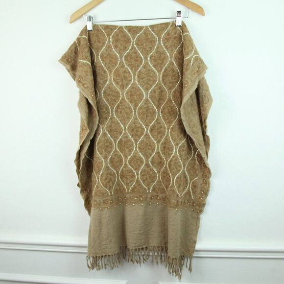 Brown Embroidered Sequin Embellished Scarf 66"x24" Boho Whimsigoth Fairy Witchy - Picture 9 of 10